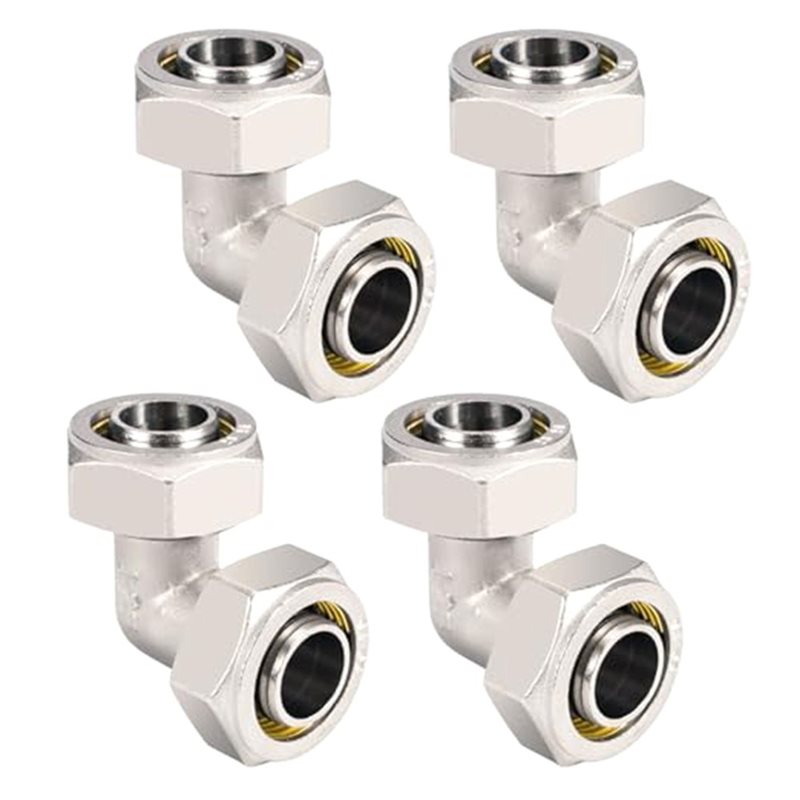 Compression Fitting Brass - ข้อต่อท่อลม DTA4 ทองเหลืองชุบนิกเกิล 4 ชิ้น ข้อศอก